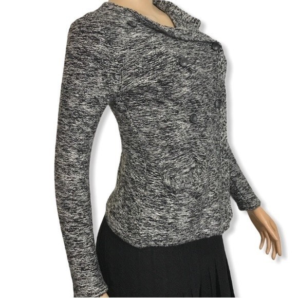 Lucky Brand Sweater Jacket Cardigan Marled Yarn black and white double breasted - Picture 6 of 12